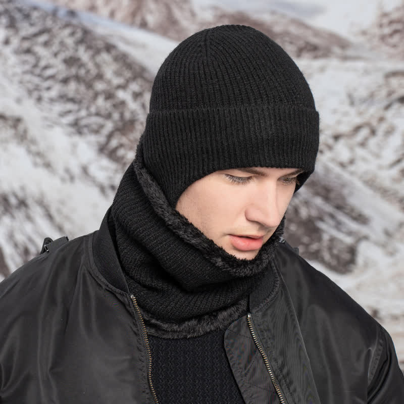 2Pcs Men's Ear Protection Knitted Hat With Scarf Set