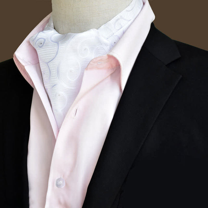 White Leisure Prom Gents Floral Ascot Paisley Cravat