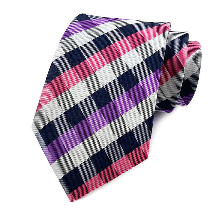 Men's Skinny Tuxedo Suit Plaid Necktie - Purple & Pink - image 11