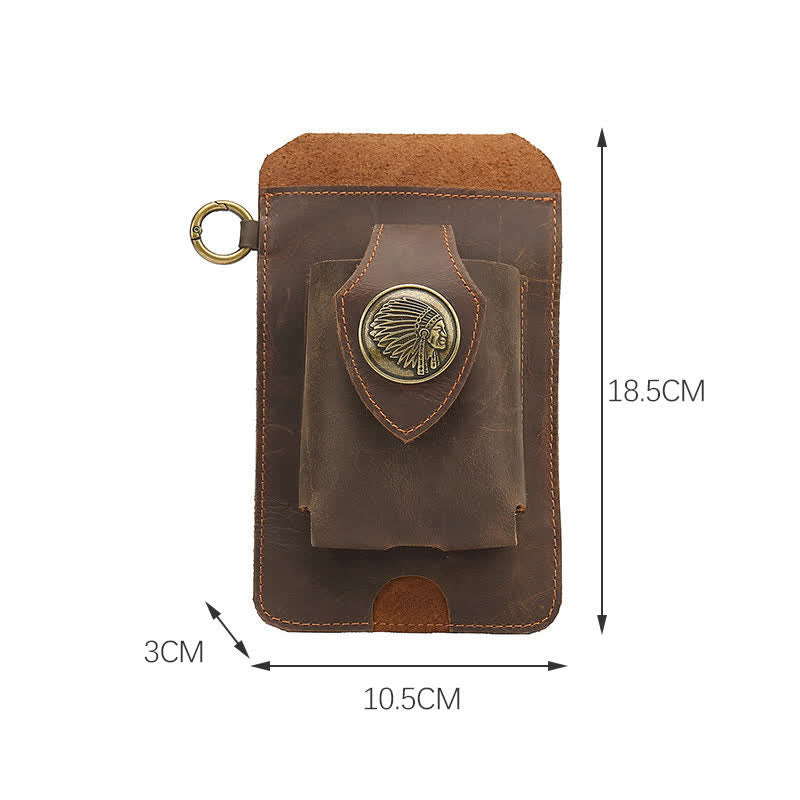 Phone Holster Magnetic Button Crazy Horse Leather Belt Bag