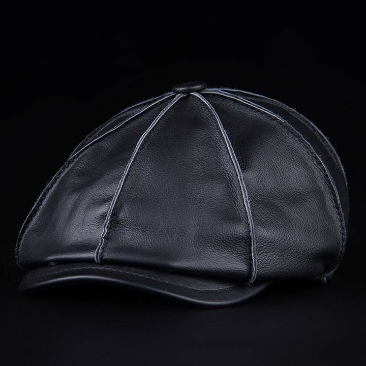 Literary Octagonal Genuine Leather Beret Cap - Black - L (23 1/4"-23 5/8") - image 8