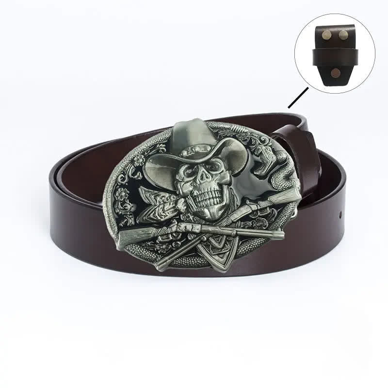 Men's Pirate Skull Cross Guns Leather Belt