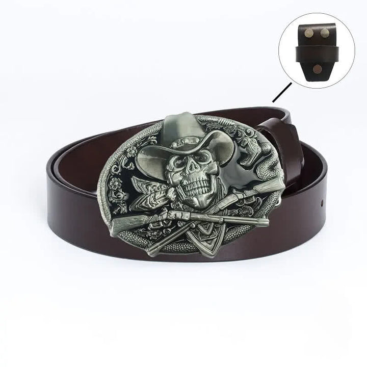 Men's Pirate Skull Cross Guns Leather Belt