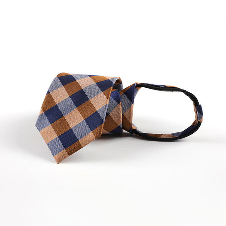 Men's Blend Color Zipper Tie Plaid Necktie