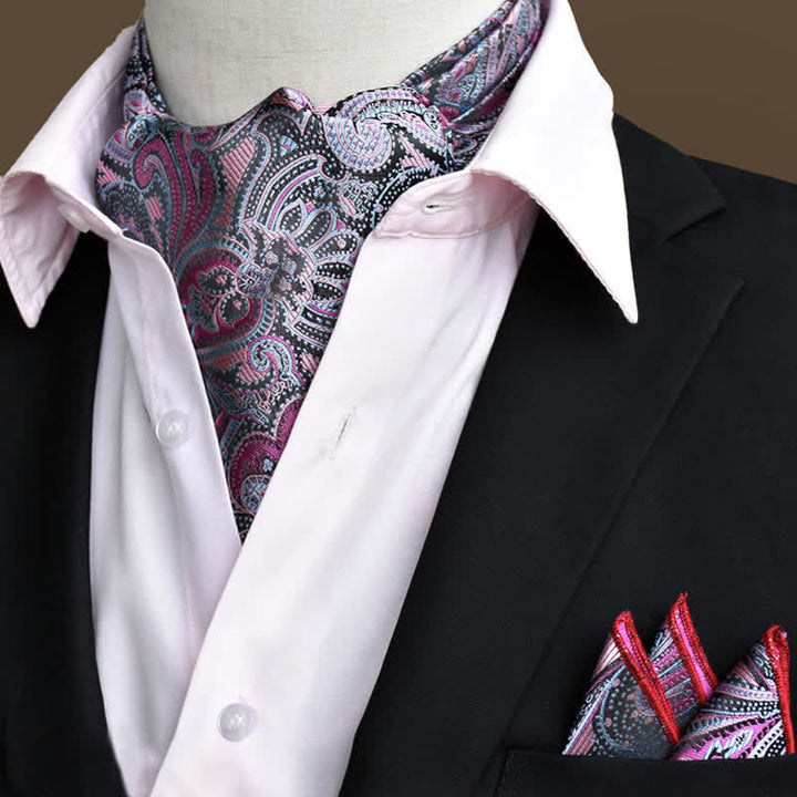 2Pcs DarkMagenta Luxury Floral Paisley Pocket Square and Cravat Set