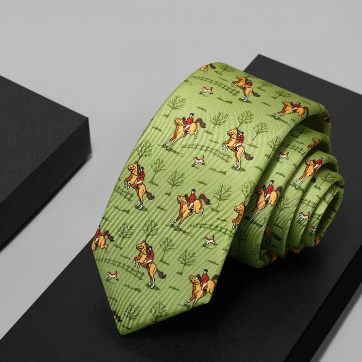 Men's Olive Green Horse Riding With Dog Necktie