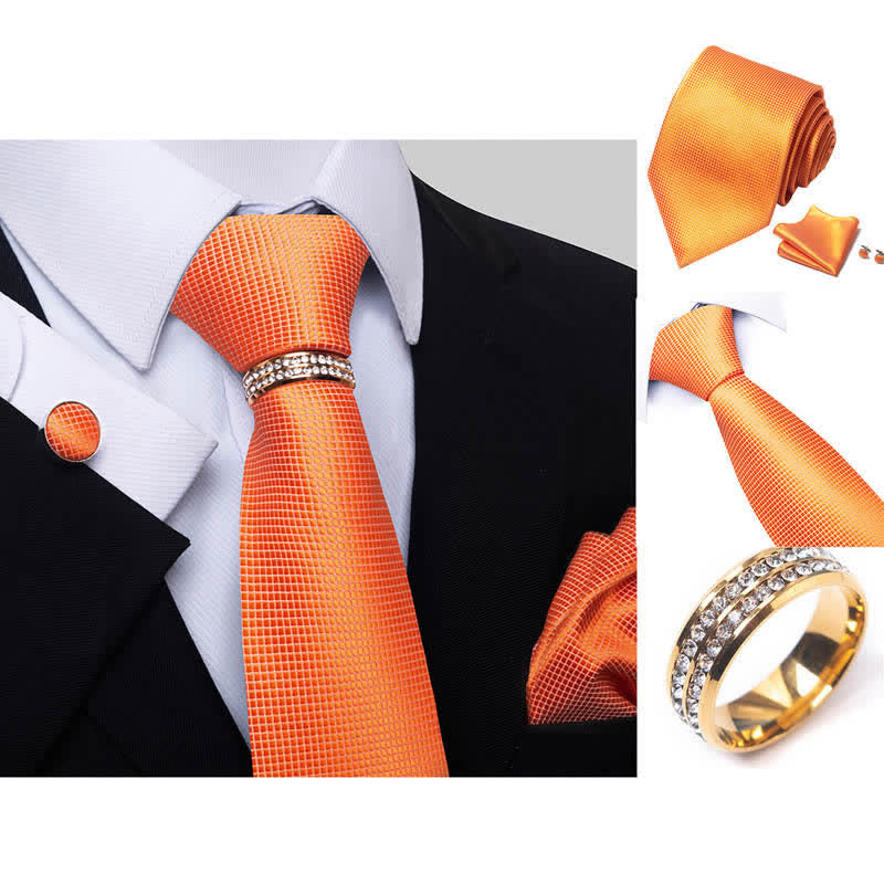 4Pcs Men's Micro-checked Necktie Set With Tie Ring