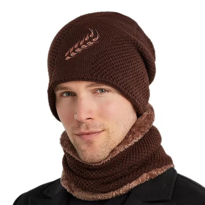 2Pcs Embroidered Wheat Beanie Hat Neck Warmer Set