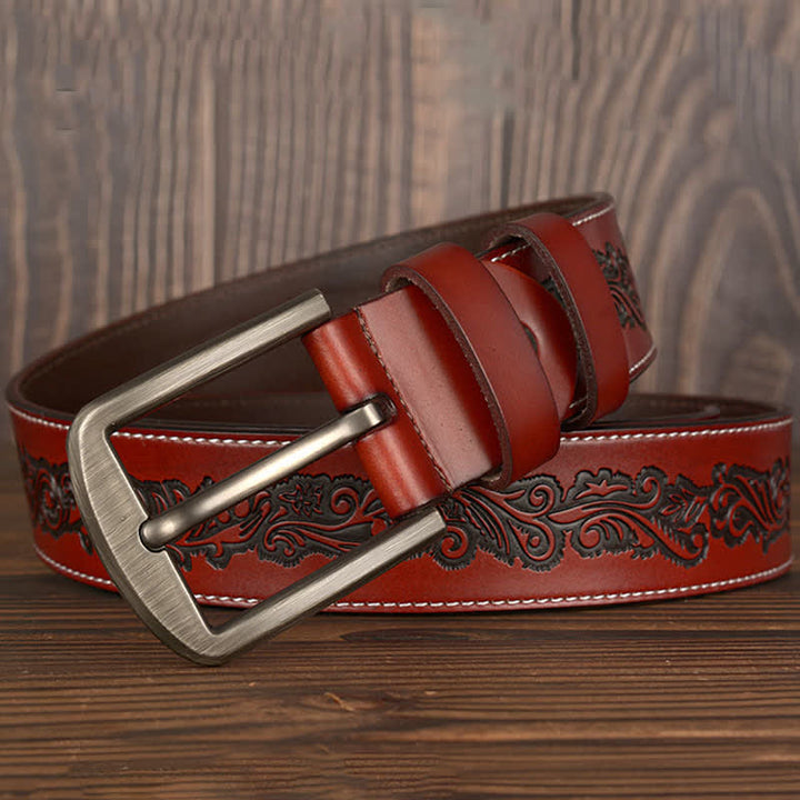 Men's Luxury Embossed Flower Pattern Leather Belt