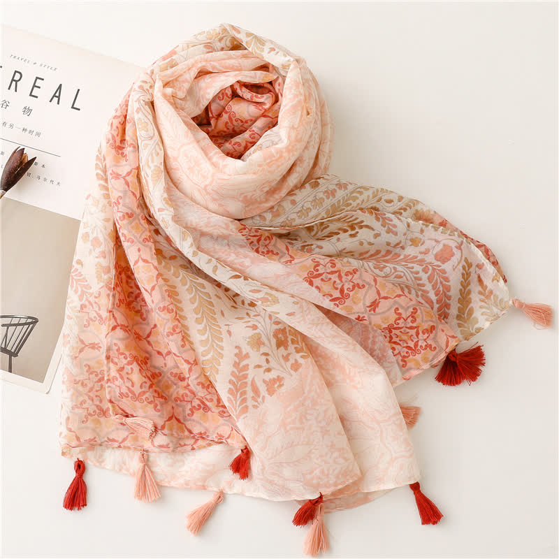 Women's Floral Soft Cape Wheat Fringe Scarf