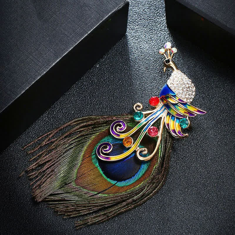 Women's Ethnic Colorful Peacock Feather Brooch