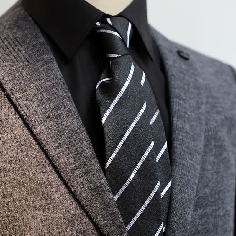 Men's Classic Pin-Striped Formal Necktie - Black - image 10