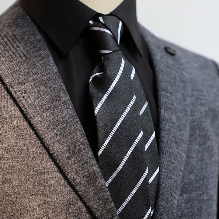 Men's Classic Pin-Striped Formal Necktie - Black - image 10