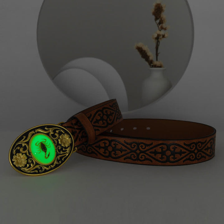 Men's Glowing In The Dark Scorpion Buckle Leather Belt