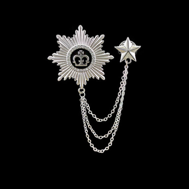 Men's Octagon Star Crown Chain Brooch