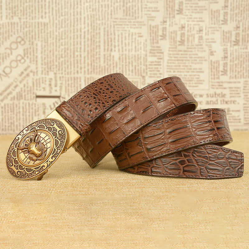 Men's Wild Goat Alligator Pattern Leather Belt