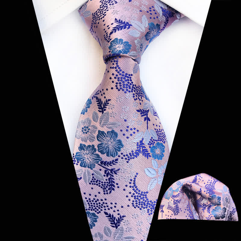 2Pcs Men's Plum Blossoms Floral Necktie Set