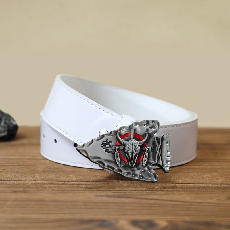 Men's DIY Arrowhead Shaped Bull Buckle Leather Belt