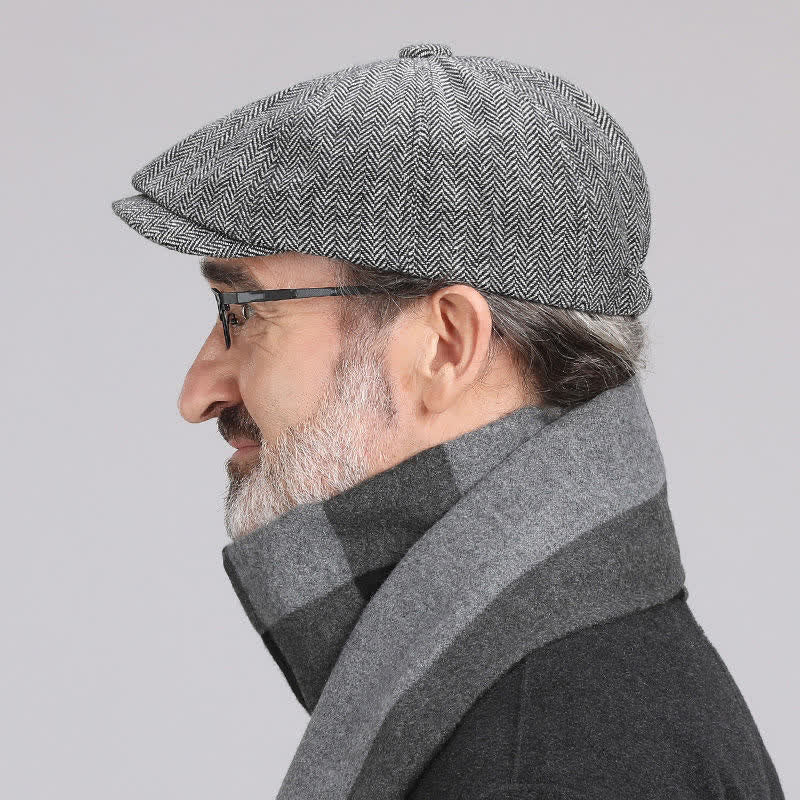 Men's Versatile Herringbone Octagonal Beret Cap