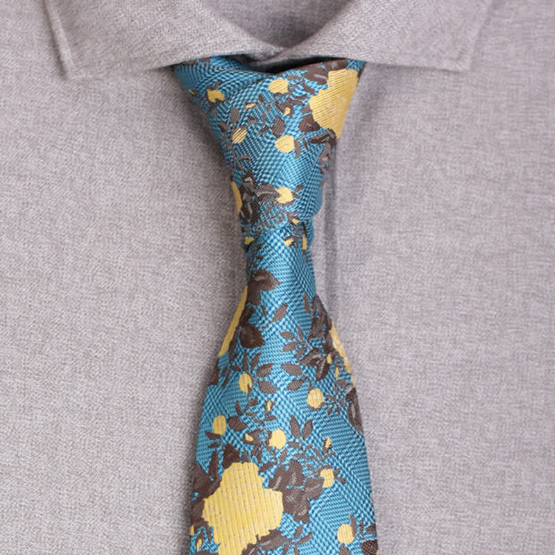 Men's Nature Yellow Flower Dark Cyan Necktie