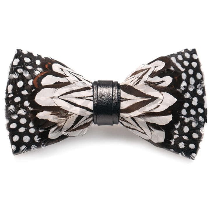 Black & White Owl Feather Bow Tie with Lapel Pin