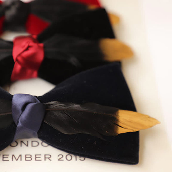 Men's Texture Velvet Feather Bow Tie