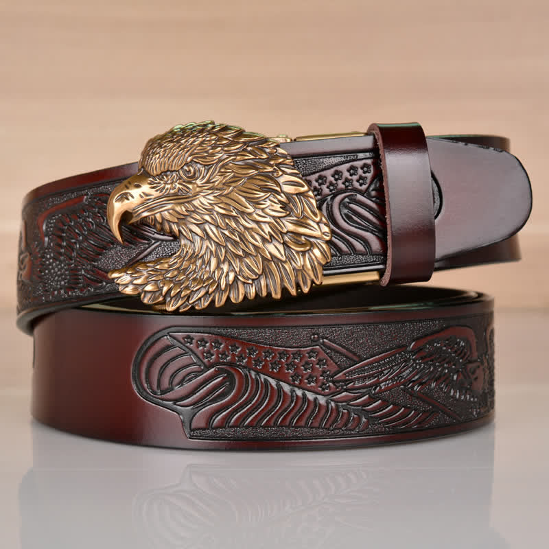 Men's Intricate Eagle Head Automatic Buckle Leather Belt