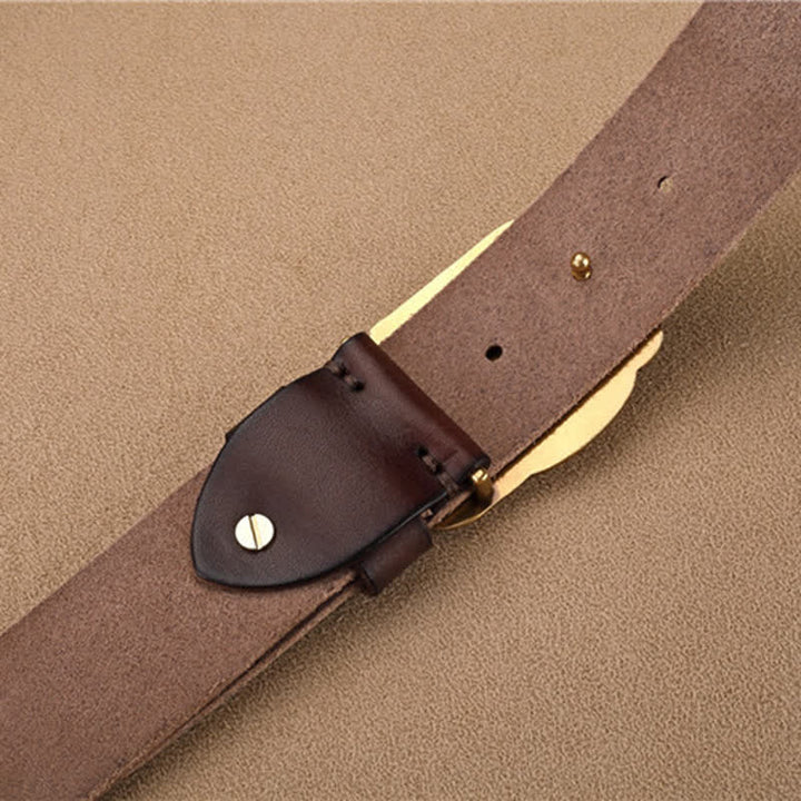 Men's Gold Rhino Plate Buckle Leather Belt