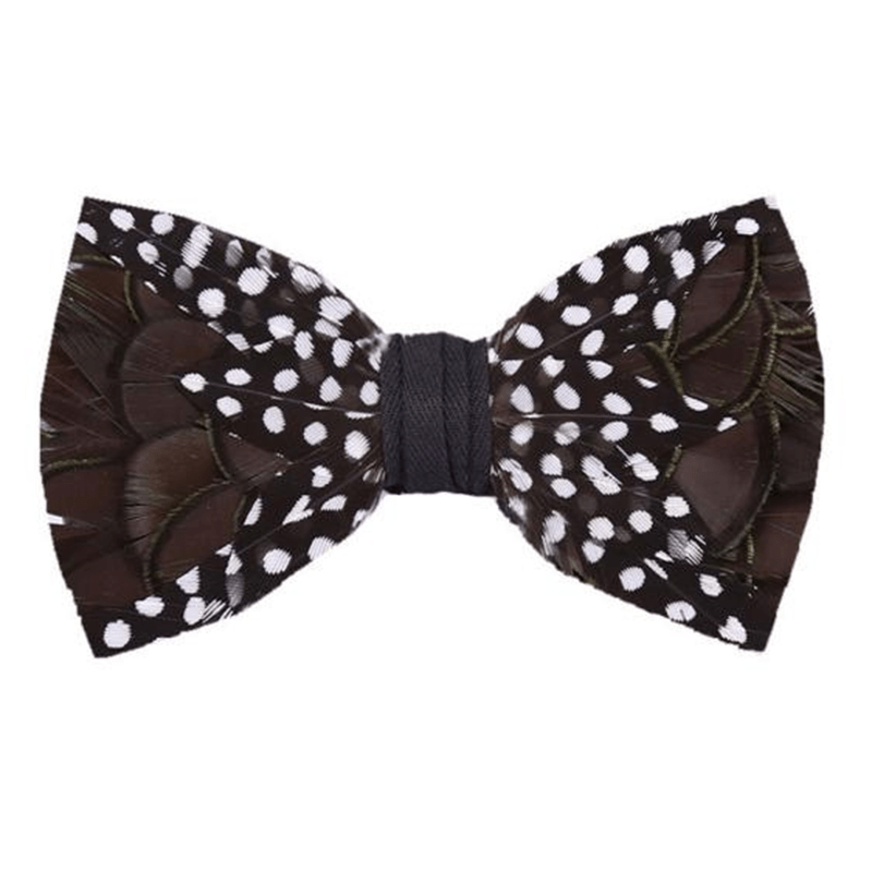SaddleBrown & White Guinea Feather Bow Tie with Lapel Pin - SaddleBrown & White - image 0