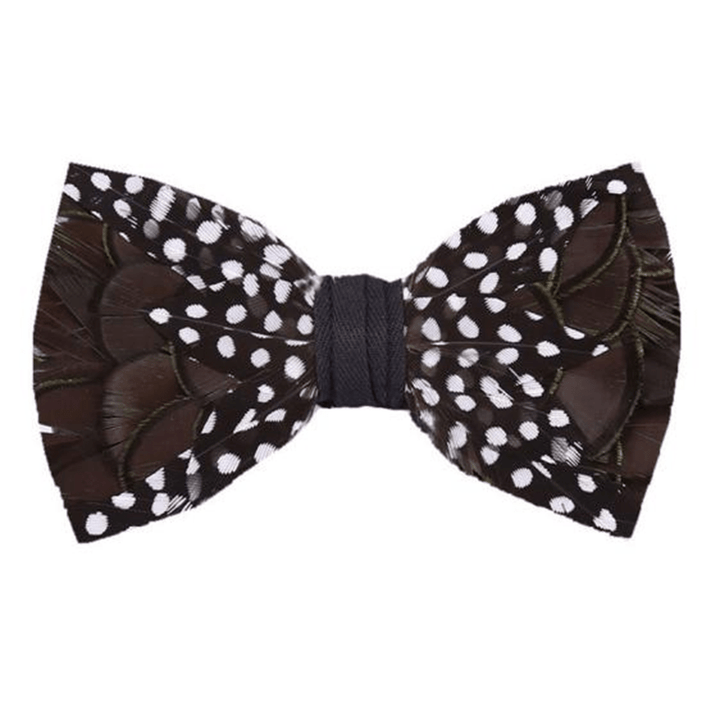 SaddleBrown & White Guinea Feather Bow Tie with Lapel Pin - SaddleBrown & White - image 0