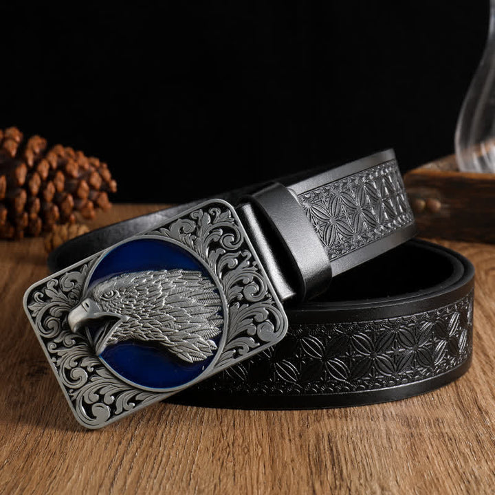 Men's Rectangular Bald Eagle Head Western Leather Belt