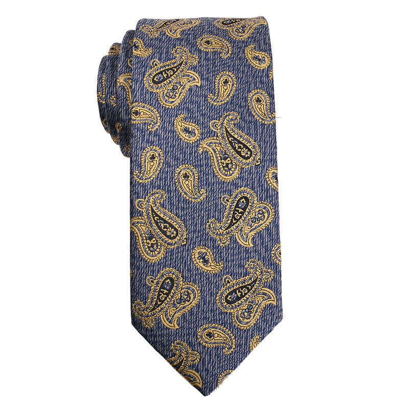 Men's Gold Orange Series Paisley Floral Necktie - Blue Paisleys - image 5