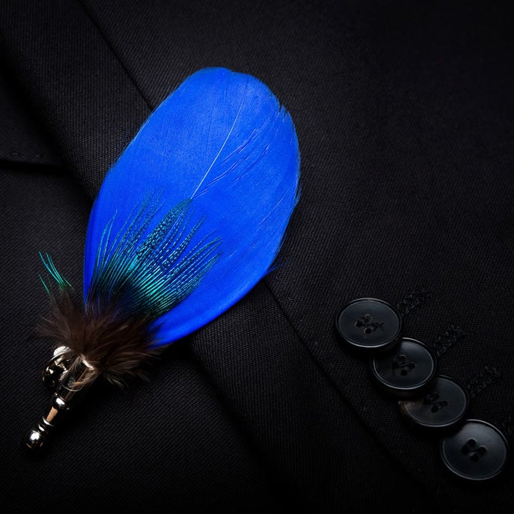 Oxford Blue Peacock Feather Bow Tie with Lapel Pin