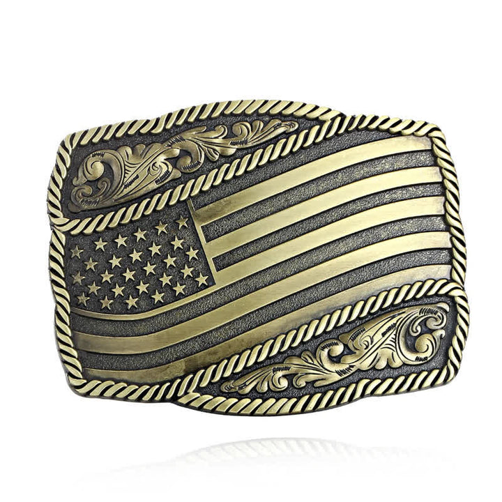 Men's DIY American Flag Antique Buckle Leather Belt