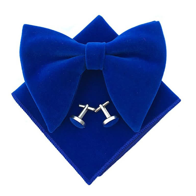 3Pcs Men's Velvet Oversized Pointed Bow Tie Set - Royal - image 10