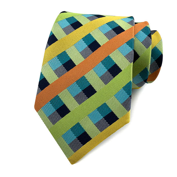 Men's Skinny Tuxedo Suit Plaid Necktie - LightGreen & Orange - image 5