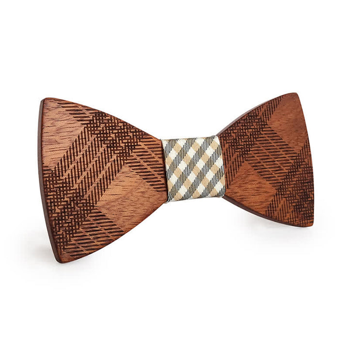 Men's Star Checker Pattern Wooden Bow Tie