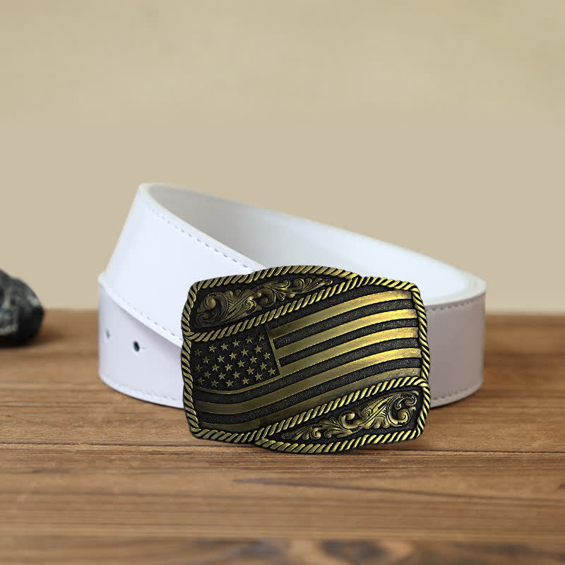 Men's DIY American Flag Antique Buckle Leather Belt