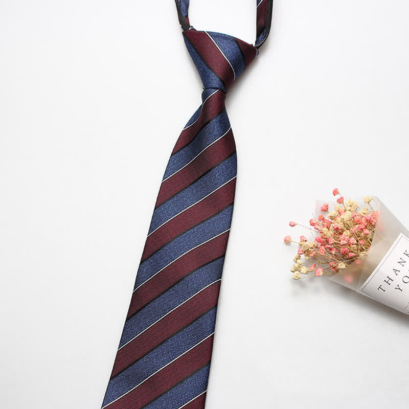 Men's British Zipper Tie Striped Necktie - Burgundy & Navy - image 2