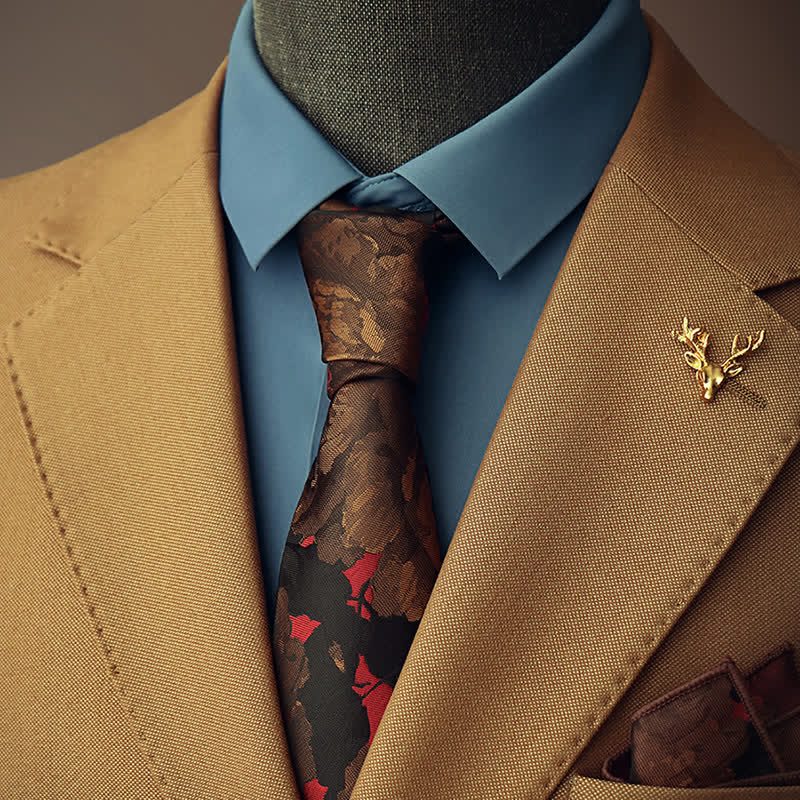 Men's Black & Rust Brown Flowering Plants Necktie - Black & Rust Brown - image 0