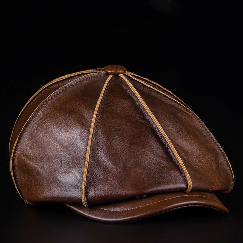 Literary Octagonal Genuine Leather Beret Cap - image 2