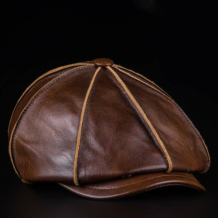 Literary Octagonal Genuine Leather Beret Cap - image 2