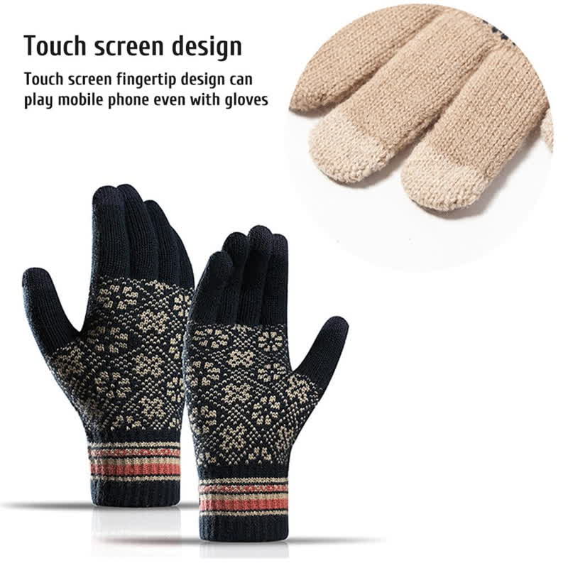 3Pcs Unisex Snowflake Hat Scarf Touchscreen Gloves Set