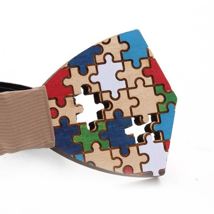 Men's Puzzle Pieces Painting Wooden Bow Tie