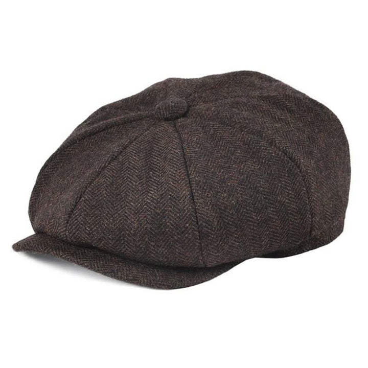 Classic Herringbone Tweed Octagonal Beret Cap - Coffee - M (22"-22 7/8") - image 3