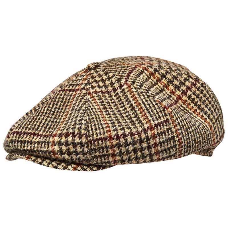 Beige Scottish Plaid Tweed Newsboy Beret Cap