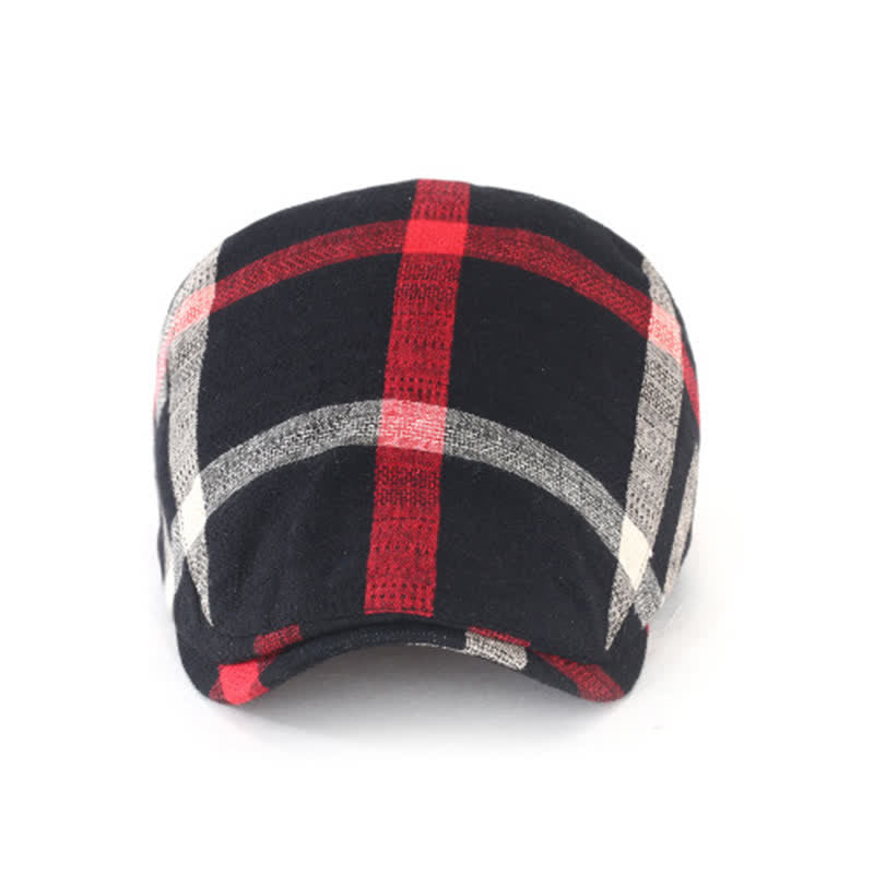 Striped Plaid Thin Adjustable Beret Cap