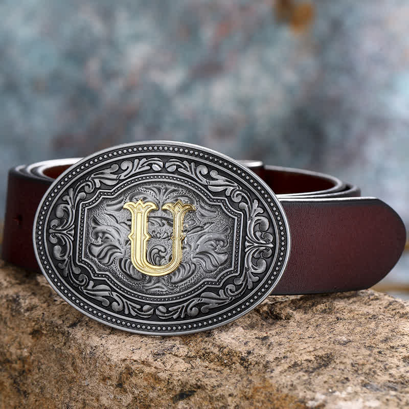 Unisex Hip Hop Initial Letter Embossment Leather Belt