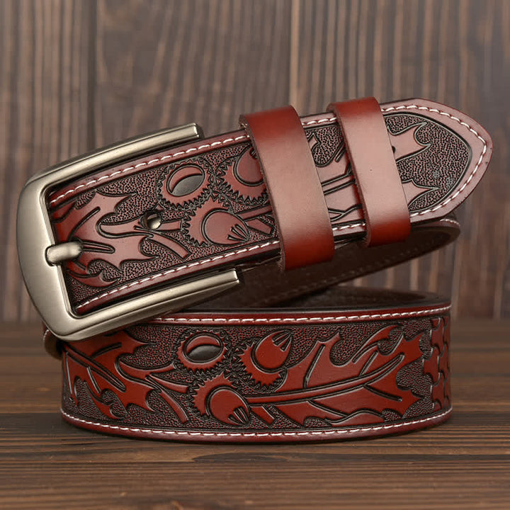 Men's Floral Embossed Pattern Leather Belt