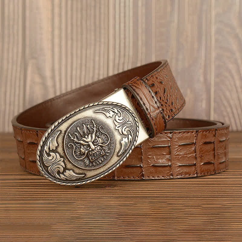 Men's Dragon Head Crocodile Pattern Leather Belt